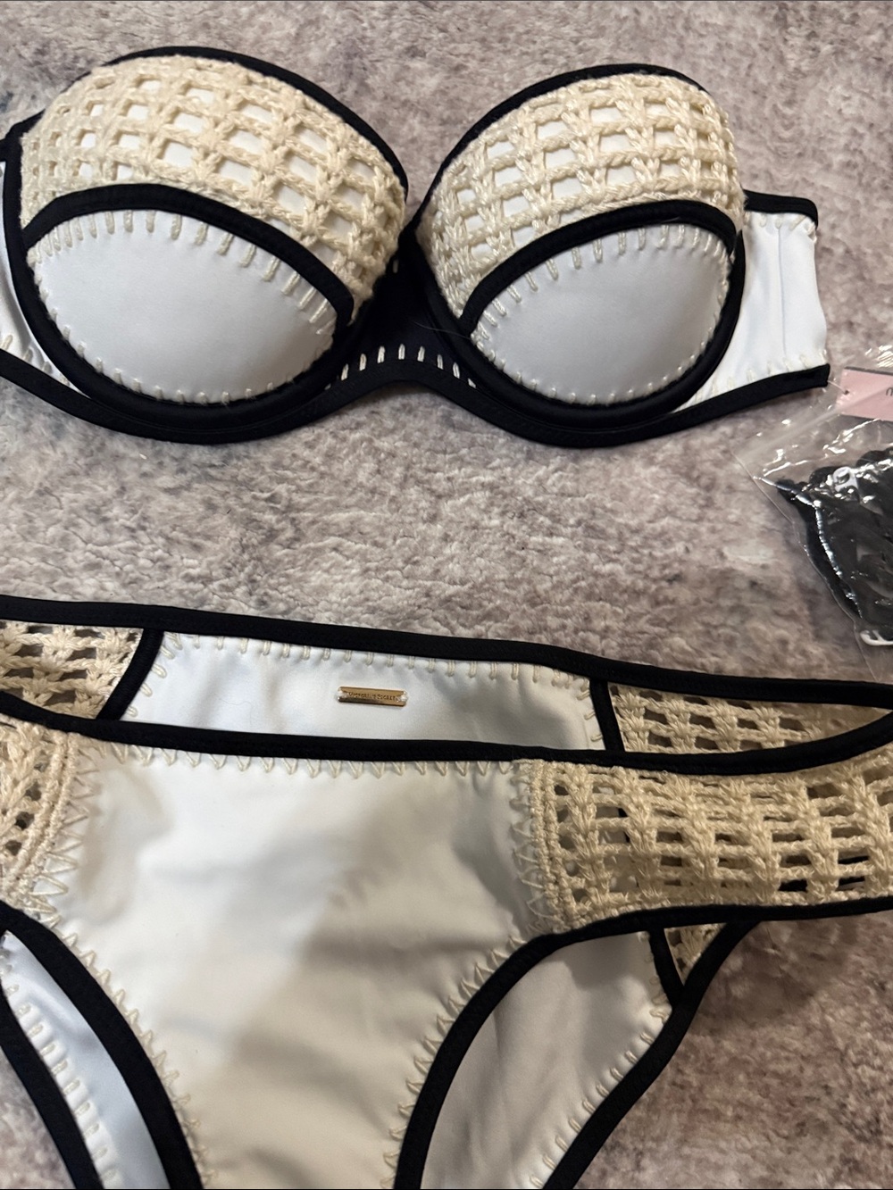 VS White Crochet Trim Bandeau Bikini Set with Black Trim - Picture 2 of 4